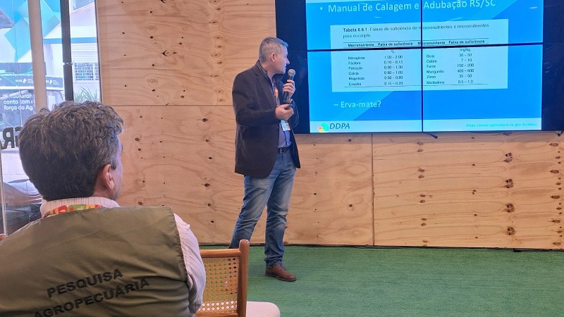 O pesquisador Luciano Kayser Vargas apresenta dados do estudo sobre status nutricional de ervateiros